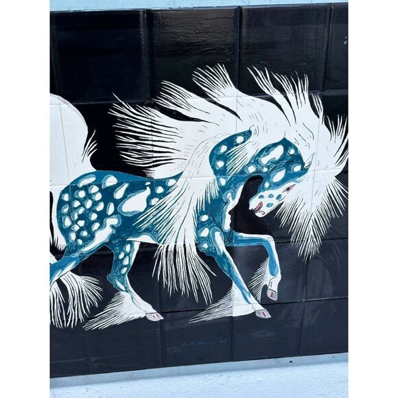 Spirit Horse Serigraph Tile Art Work Artist A M Henry 68 The Action Horse Series - Picture 2 of 13